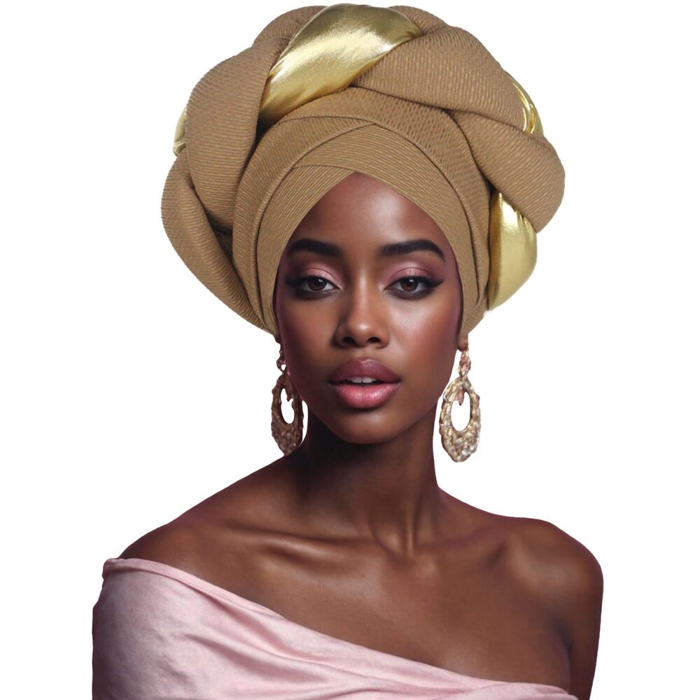 4639 African Turban Head Wrap Braid Beanie Cap Headwear Crystals Twisted